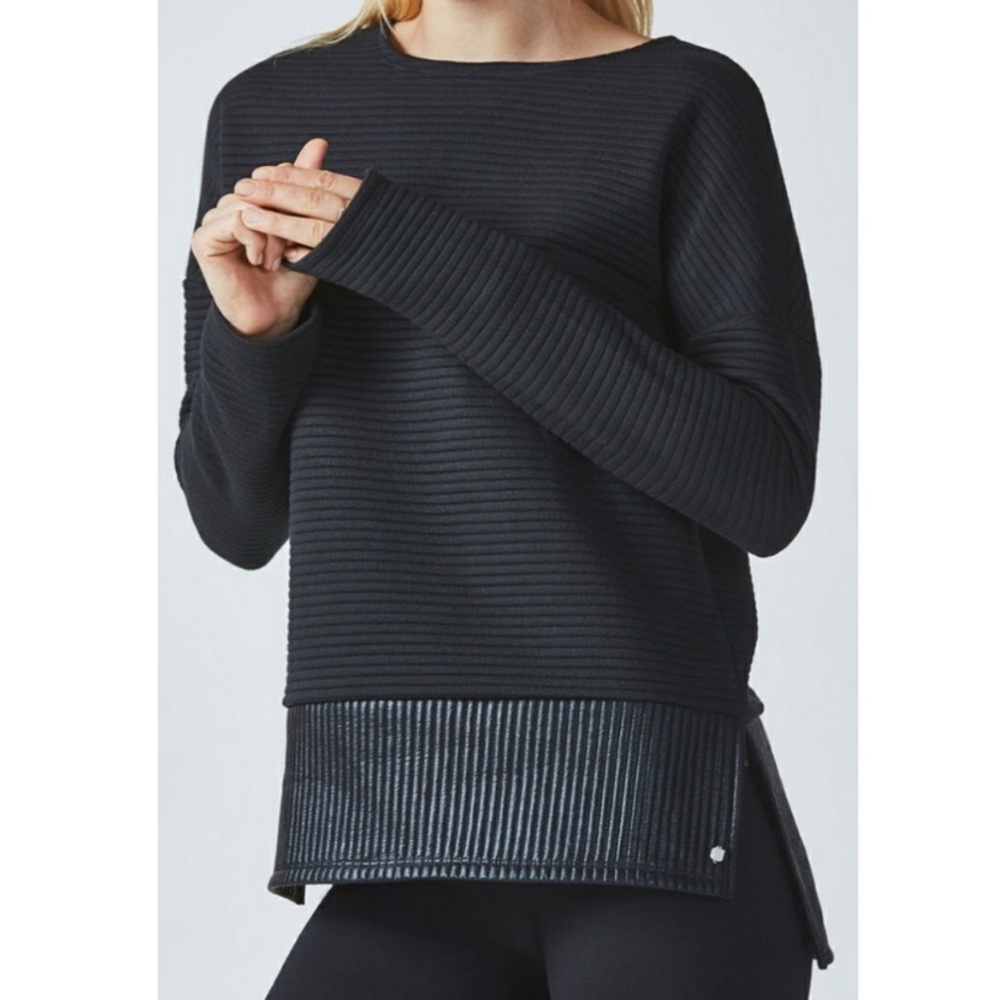 Fabletics Black Ribbed Long Sleeve Sweatshirt Top